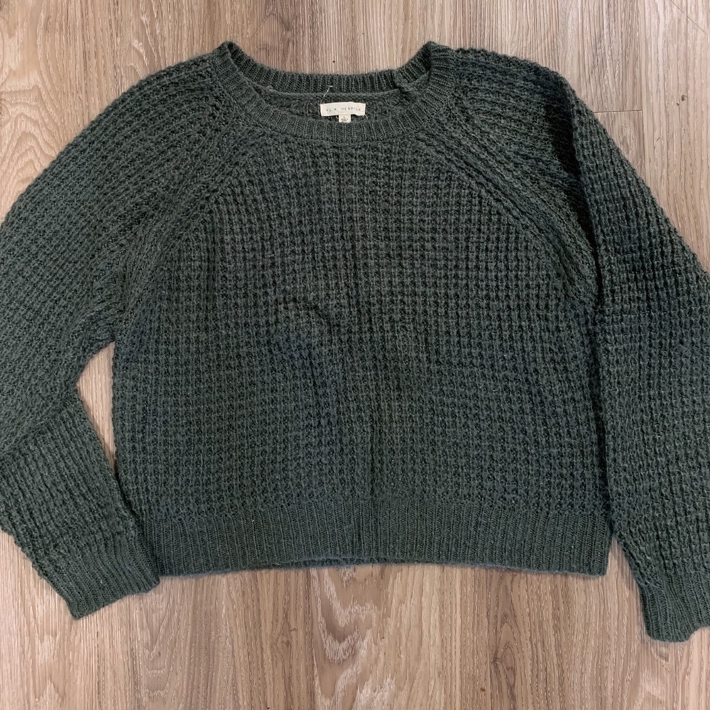 Cropped Dark Forest Green Knit Sweater